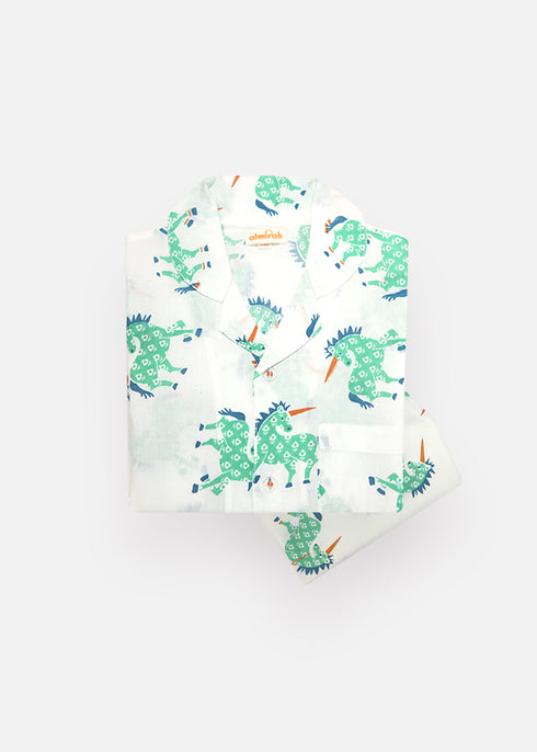 Kids Pajama Set Unicorn Green